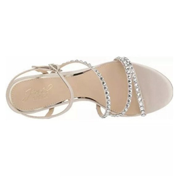Jewel Badgley Mischka Marimba Crystal Strap Sandal Heels Satin Size 7.5 Bling - Picture 4 of 13